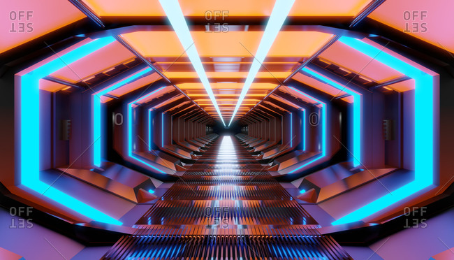 Three dimensional render of futuristic corridor