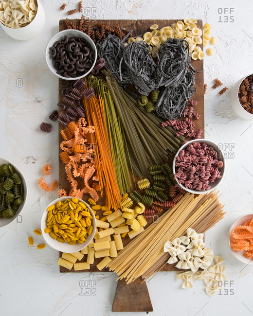 Variety of handmade pasts on a cutting board