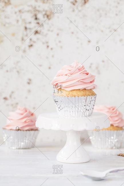 Three cupcakes with buttercream icing