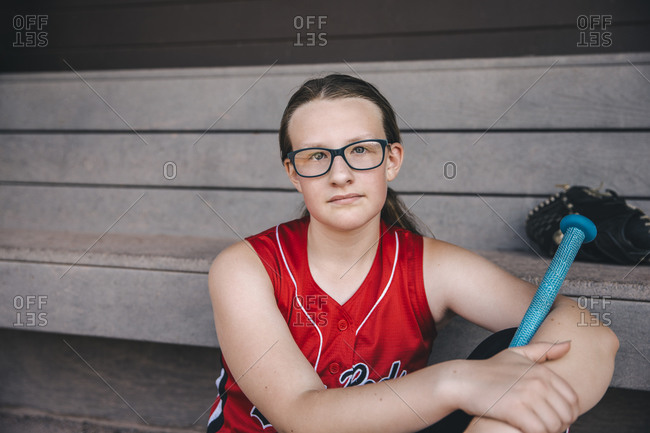 Portrait of serious teenage softball player