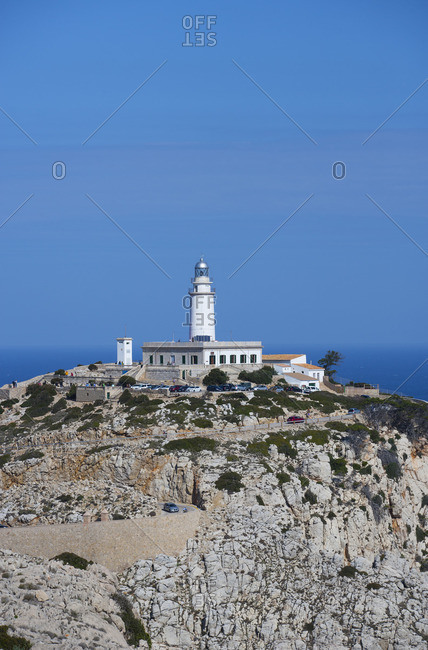 Spain, Balearic Islands, Mallorca, Pollenca, Formentor peninsula, Cap de Formentower, lighthouse, mountain road
