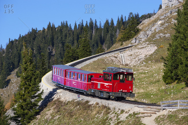 October 15, 2017: Austria, Salzkammergut, Saint Wolfgang, Schafberg, rack railway,