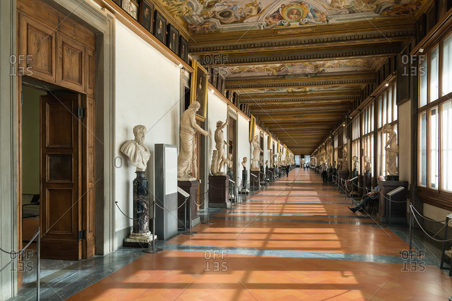April 28, 2018: Florence, Galleria degli Uffizi, corridor
