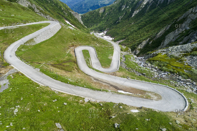 Aerial photo Tremola, pass road Gotthardpass, canton Ticino, Switzerland