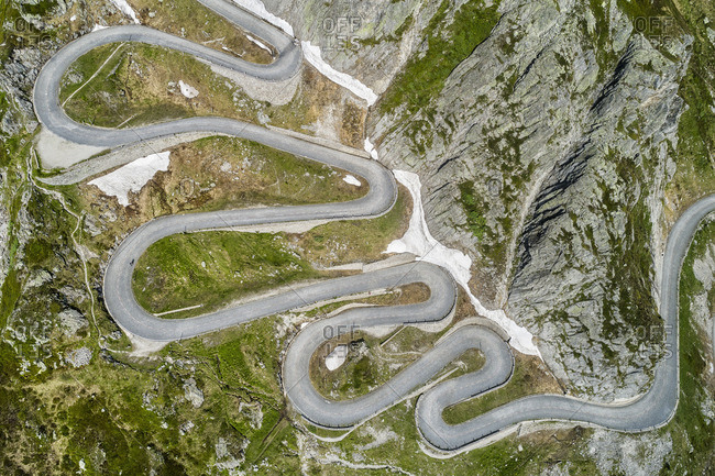 Aerial photo Tremola, pass road Gotthardpass, canton Ticino, Switzerland