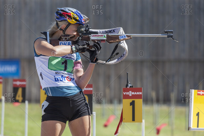 September 12, 2015: Miriam Gossner, German Championship in biathlon, relay in the Chiemgau-Arena, Ruhpolding, Chiemgau, Upper Bavaria, Bavaria, Germany