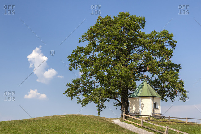 Lookout chapel at the Luitpoldeiche on the Obereck, Samerberg, Chiemgau, Upper Bavaria, Bavaria, southern Germany, Germany, Europe
