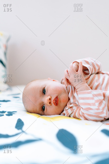 Newborn baby boy sleeping on a blanket stock photo - OFFSET