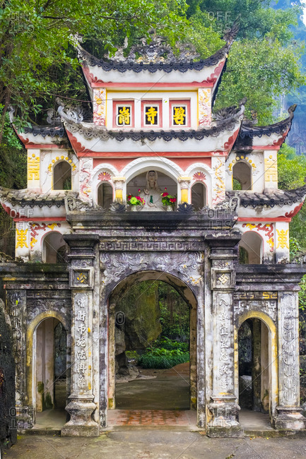 Hoa Lu, Ninh Bahn Province, Vietnam - February 11, 2015: Gate of Bach Dong Pagoda, Ninh Binh, Vietnam