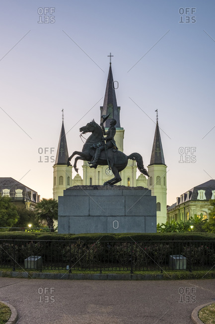 New Orleans, Louisiana, United States - October 12, 2016: Saint Louis Cathedral on Jackson Square in the French Quarter at dusk, New Orleans, Louisiana, United States