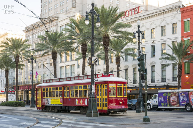 New Orleans, Louisiana, United States - October 13, 2016: Canal Street streetcar line in the French Quarter, New Orleans, Louisiana, United States