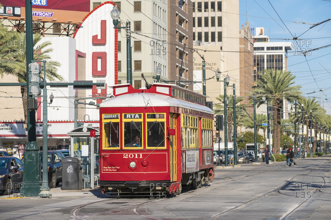New Orleans, Louisiana, United States - October 13, 2016: Canal Street streetcar line in the French Quarter, New Orleans, Louisiana, United States