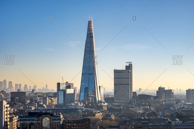 London, England, United Kingdom - January 20, 2017: The Shard skyscraper in the London Borough of Southwark, designed by architect Renzo Piano. London, England, United Kingdom