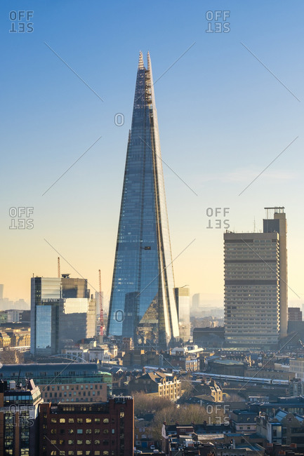 London, England, United Kingdom - January 20, 2017: The Shard skyscraper in the London Borough of Southwark, designed by architect Renzo Piano. London, England, United Kingdom