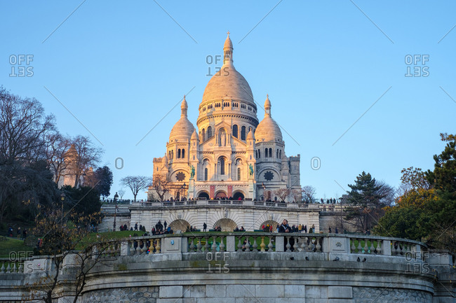 Paris, �le-de-France, France - January 21, 2017: Basilica of Sacre Coeur at sunset, Montmartre, Paris, Île-de-France, France