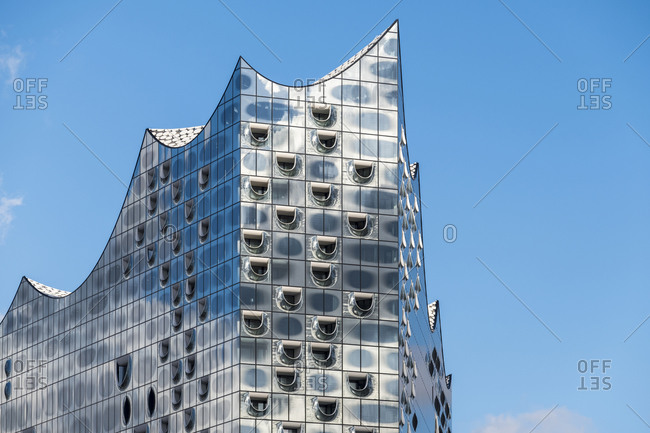 Hamburg, Germany - April 15, 2017: Glass facade of the Elbphilharmonie (Elbe Philharmonic Hall), Hamburg, Germany
