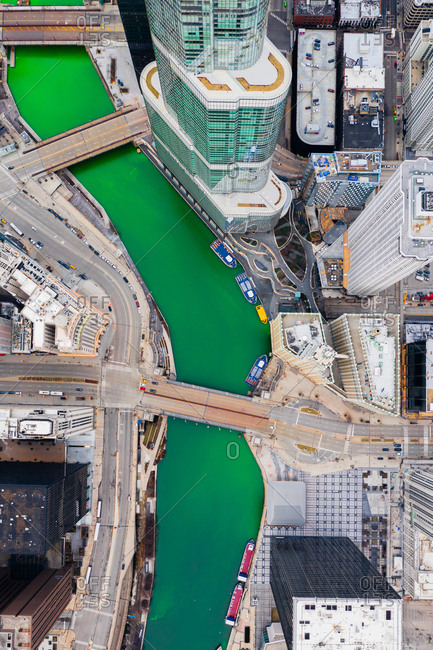 Chicago River Dyed Green - St Patrick's Day 2018 Drone Time Lapse 