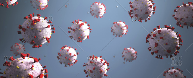 3D rendering of the corona viruses Covid-19