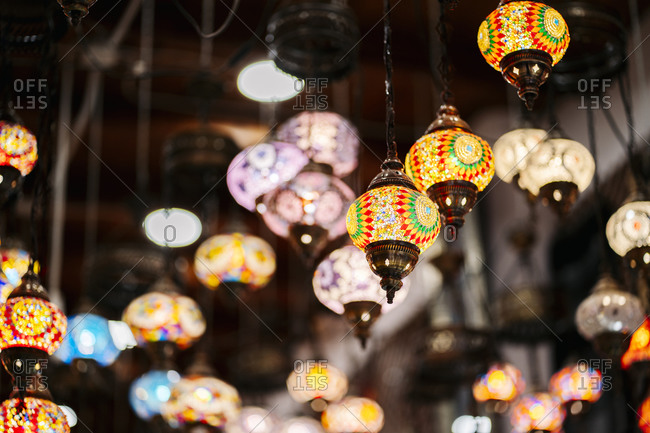 Abundance of colorful ceiling lamps