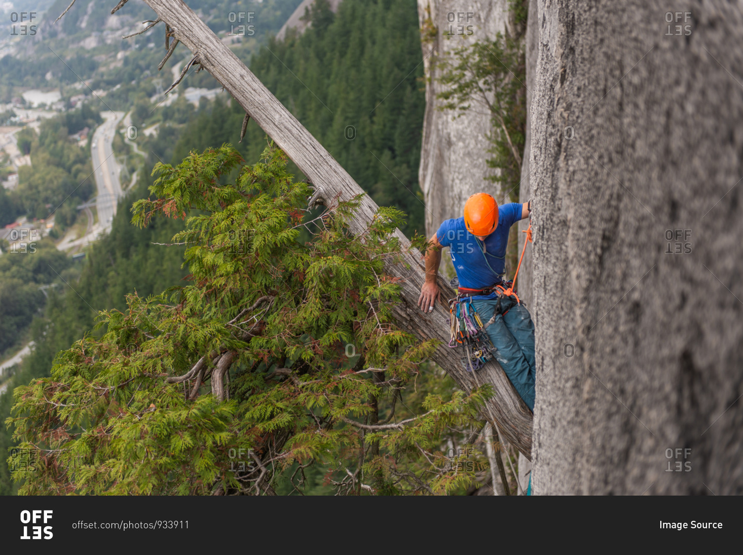 A climber traditional climbing , Sea to Sky corridor, Squamish