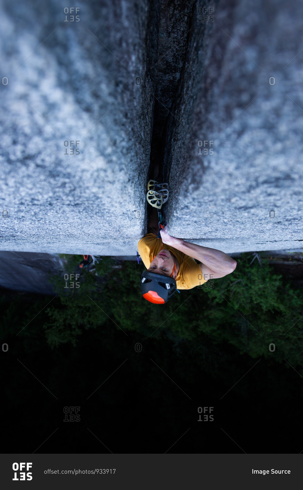 A climber traditional climbing  on granite, Tantalus Wall, Squamish