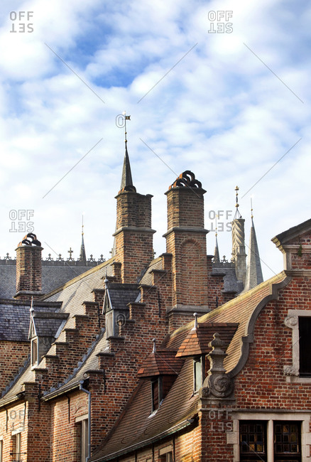 View of rooftops in traditional style in Bruges, Belgium