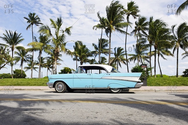 October 4, 2010: Chevrolet Bel Air, year 1957, fifties, classic American car, Ocean Drive, Miami South Beach, Art Deco District, Florida, USA