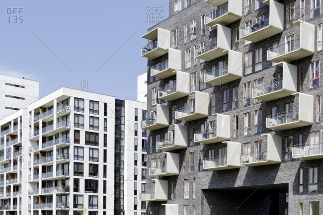 May 20, 2012: modern architecture, housing construction, orestad, Amager Island, Copenhagen, Denmark, Scandinavia