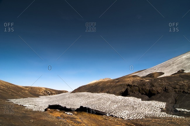 Barren volcanic landscape on the way from Skogar to Landmannalaugar, Iceland, Europe
