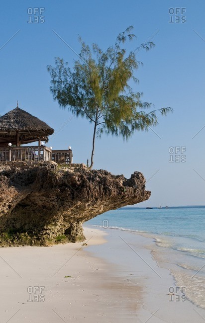 Beach bar above the sandy beach on the Indian Ocean from Nungwi Beach, Zanzibar, Tanzania, Africa