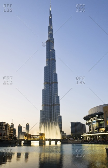 January 31, 2012: Burj Khalifa, Dubai Fountain and parts of the Dubai Mall, Dubai, United Arab Emirates