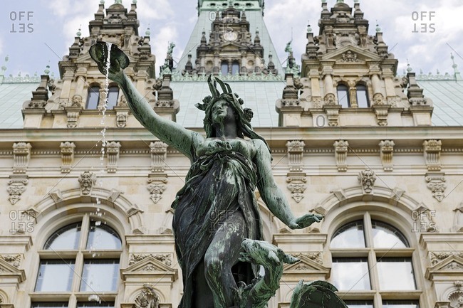 The historic Hygieia fountain in the courtyard of the town hall, Hamburg, Germany