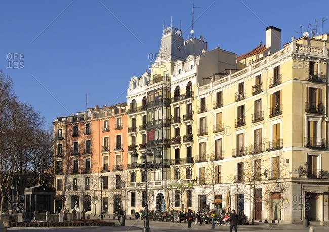 February 20, 2012: Historical row of houses, Plaza de Oriente, Madrid, Spain
