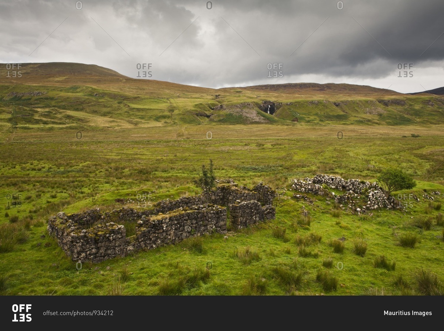Ruin of a residential building near Fairy Glen, Isle of Skye, Scotland, Great Britain