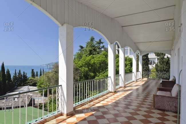 Balcony of Massandra Hotel, Yalta, Crimea, Ukraine, Eastern Europe