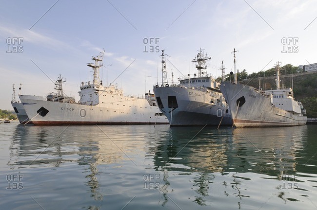 May 31, 2011: Ships of the Russian Black Sea fleet in the port of Sevastopol, Crimea, Ukraine, Eastern Europe