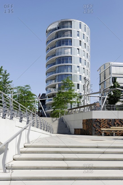 June 22, 2012: Vasco Da Gama Platz, Am Kaiserkai, architecture, Hafencity, Hamburg, Germany