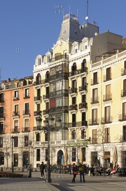 February 20, 2012: Historical row of houses, Plaza de Oriente, Madrid, Spain