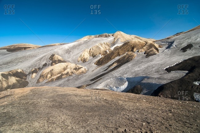 Barren volcanic landscape on the way from Skogar to Landmannalaugar, Iceland, Europe