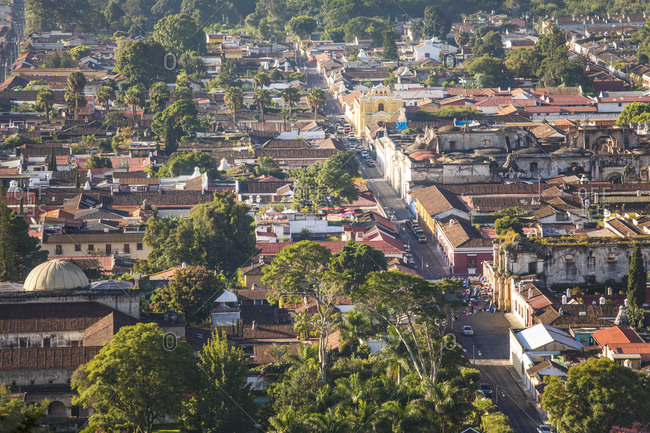High angle view of Antigua, Guatemala.