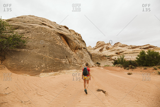 Hiking in the sandy canyon bottoms of the maze in canyonlands Utah