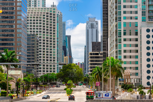 Miami, FL, United States - March 28, 2020: Cityscape Skyline of Buildings in the Brickell Financial District, FL