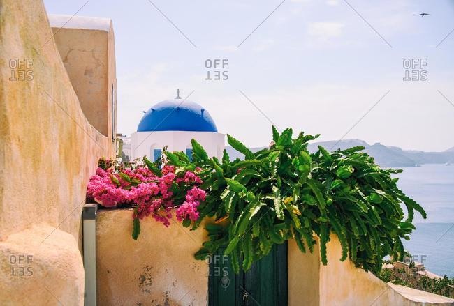 Traditional church dome and architecture, Santorini, Cyclades Islands, Greece