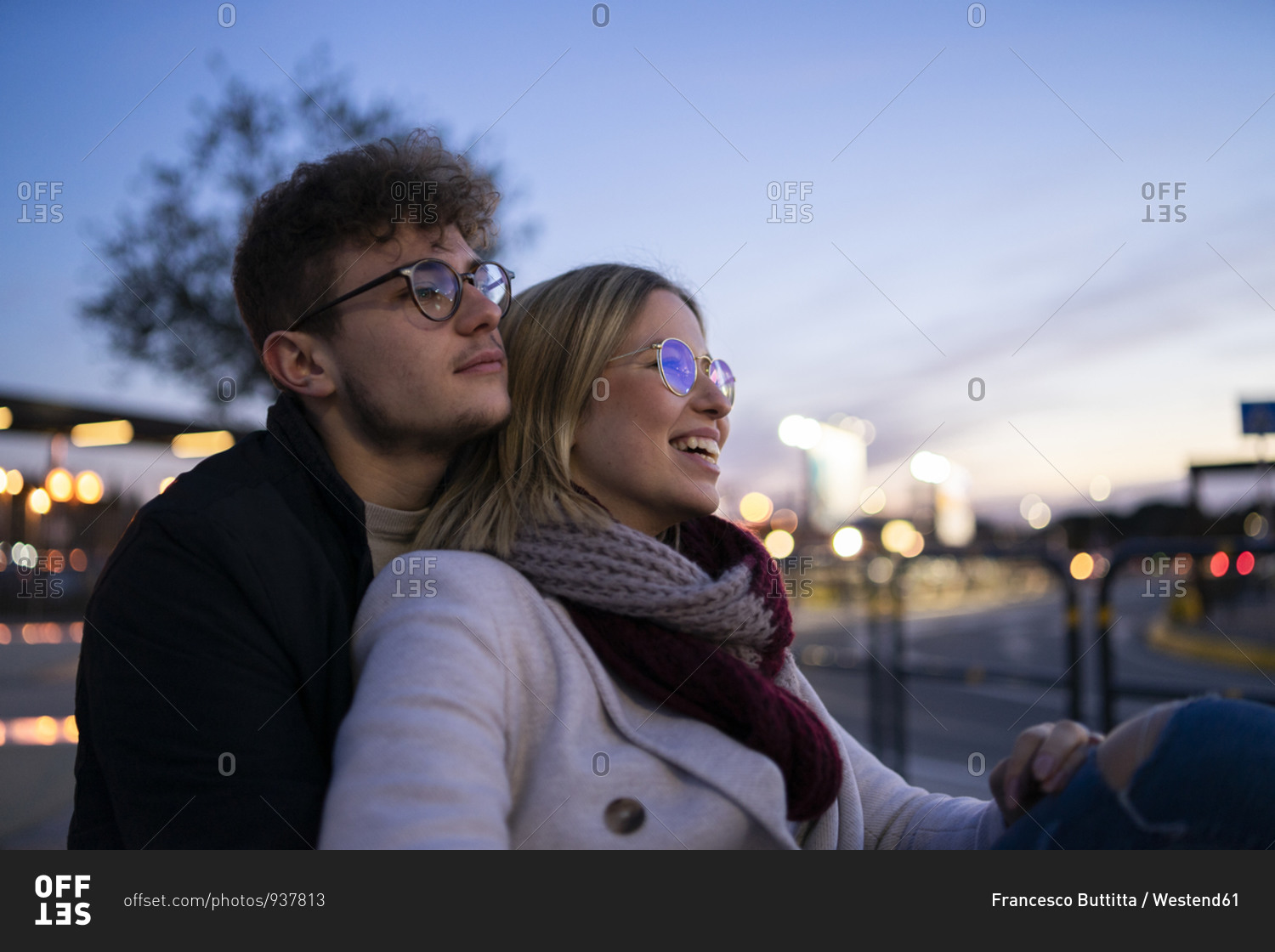 Young couple in love at evening twilight stock photo -
OFFSET