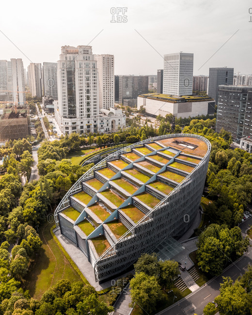 April 29, 2019: Aerial view of International Finance Centre, Chengdu, China