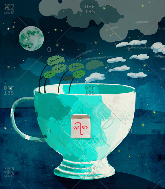 Tea cup against background of night