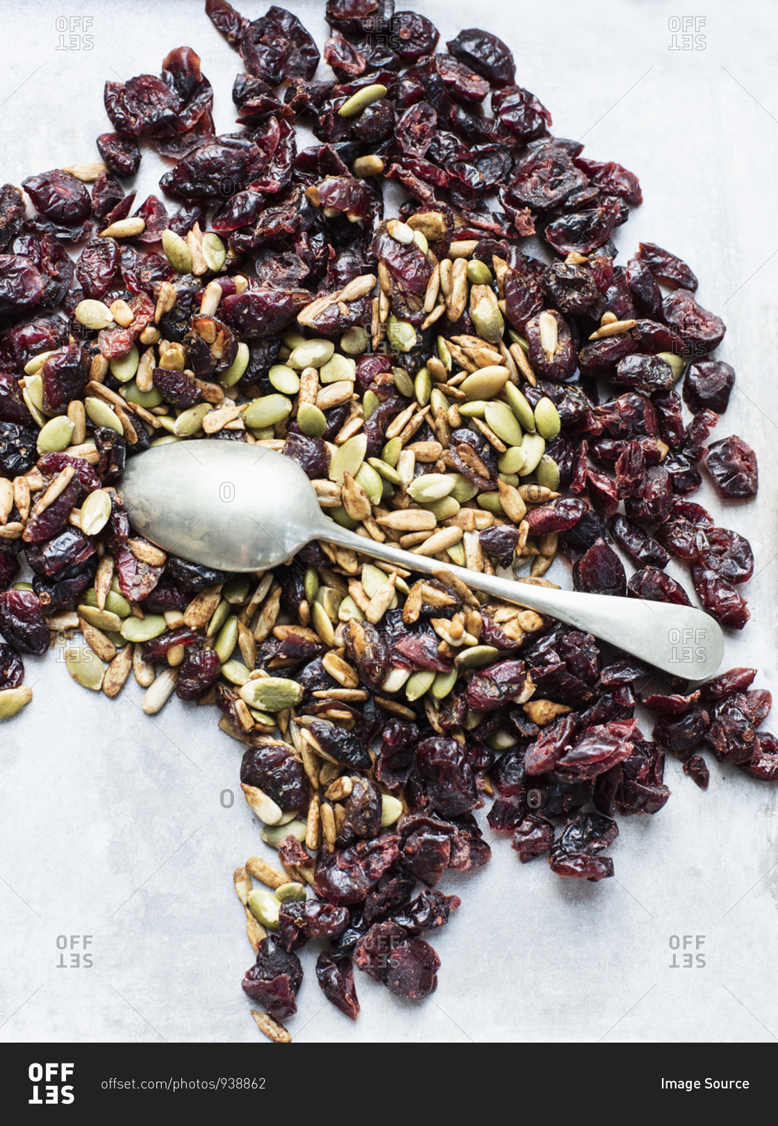 Teaspoon on seeds and dried cranberries