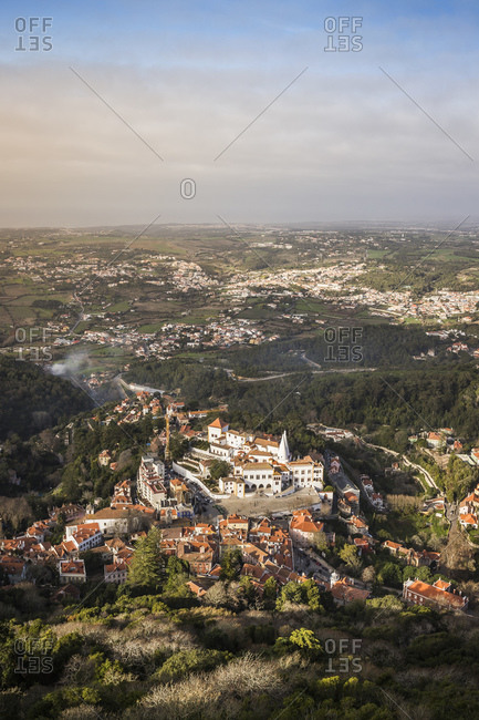Landscape with distant views, high angle view, Sintra, Lisbon, Portugal