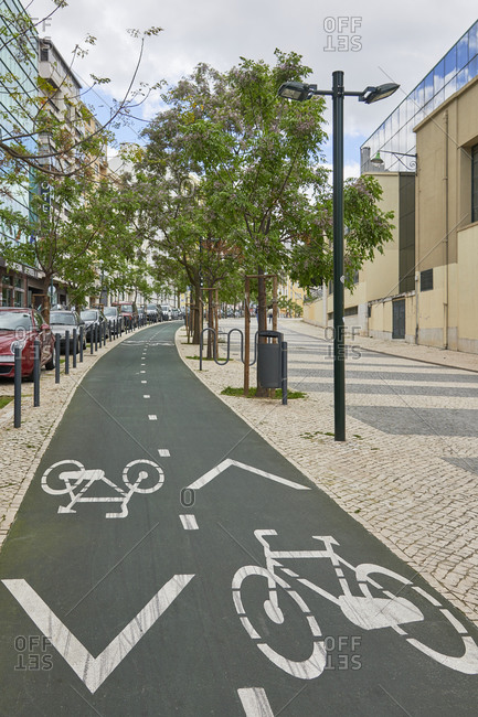 Lisbon, Portugal - March, 19, 2020: Avenida Rovisco Pais cycle path Lisbon, Portugal
