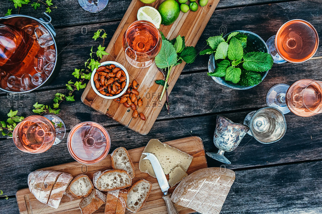 Picnic outdoors with wine and snacks